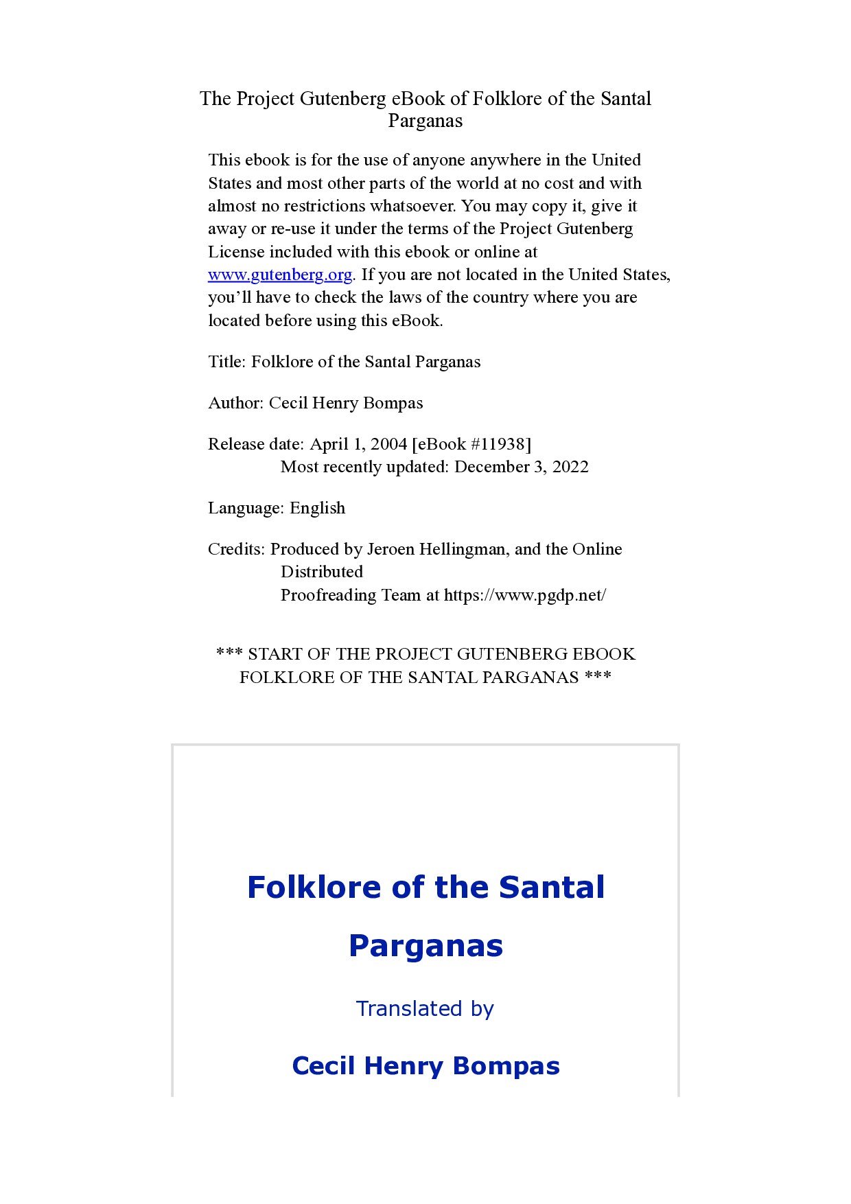 Folklore of the Santal Parganas